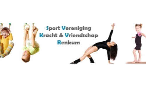 Turnende kinderen op het logo van Sportvereniging Kracht & Vriendschap Renkum