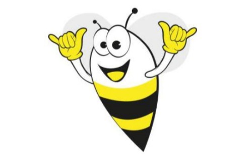 Een bij met twee handen in de lucht. Het logo van B-Fit.