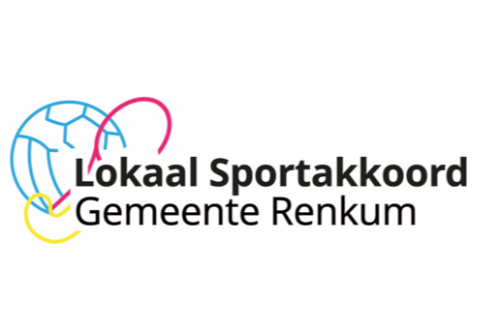 Een bal, hockeystick en tennisracket met de tekst lokaal sportakkoord gemeente Renkum